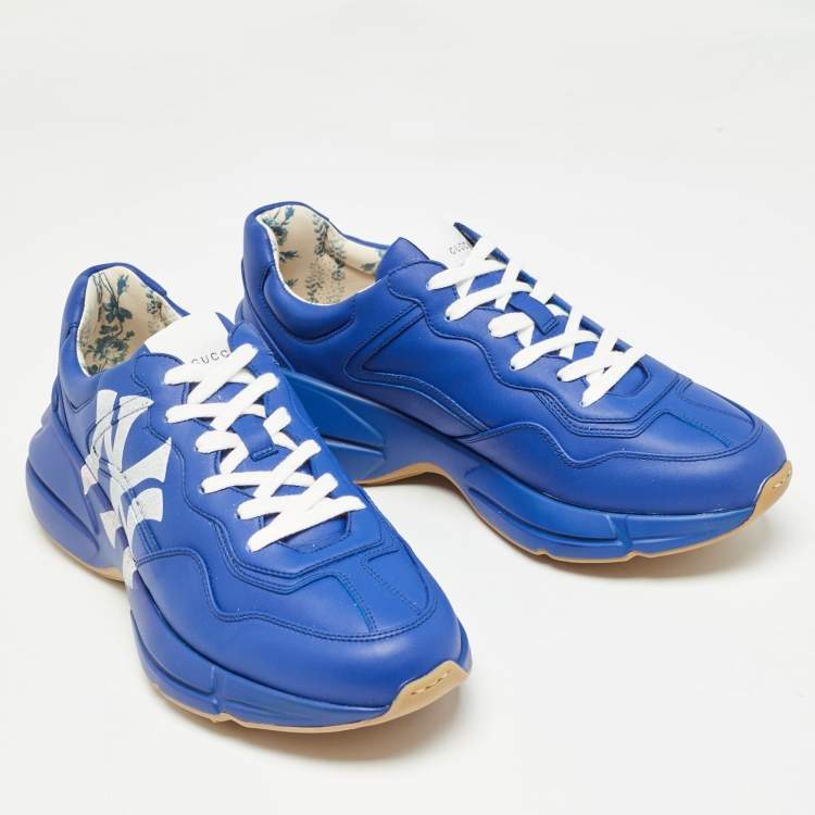 Pre Owned Gucci Blue Leather NY Yankees Rhyton Sneakers Size 41