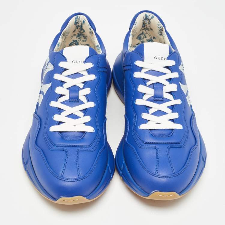 Pre Owned Gucci Blue Leather NY Yankees Rhyton Sneakers Size 41
