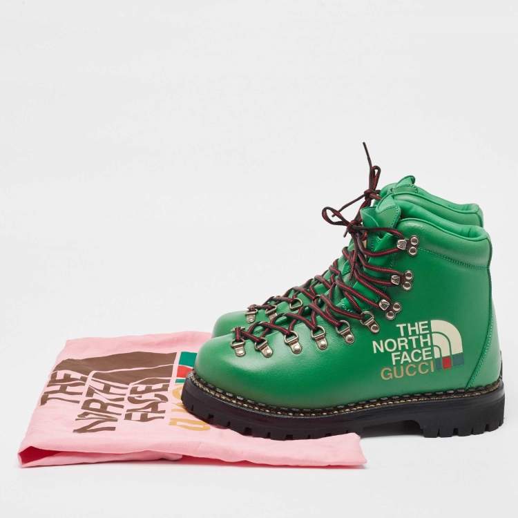 Pre Owned Gucci x The North Face Green Leather Hiking Ankle Boots Size 42.5