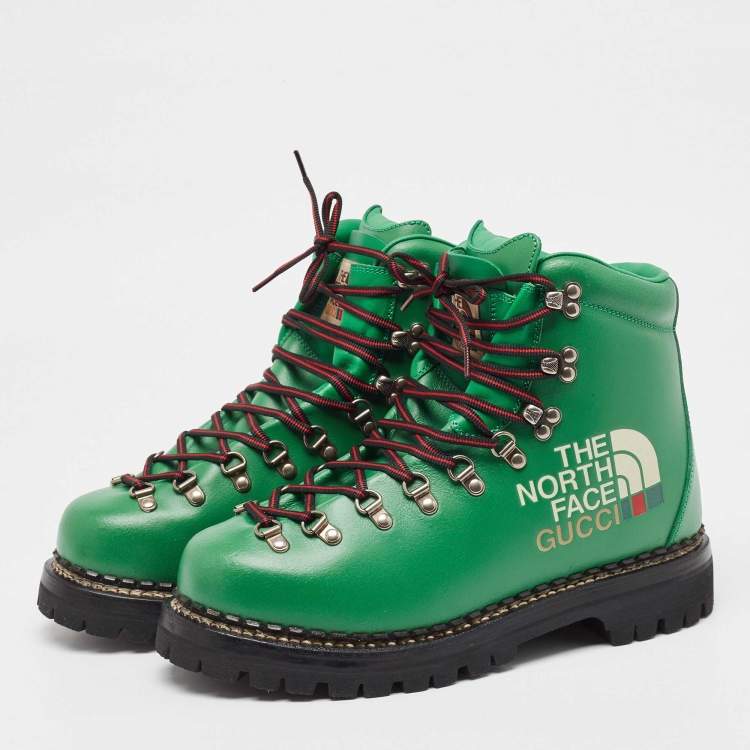 Gucci x The North Face Green Leather Hiking Ankle Boots Size 42.5