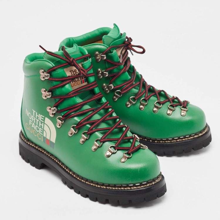 Pre Owned Gucci x The North Face Green Leather Hiking Ankle Boots Size 42.5