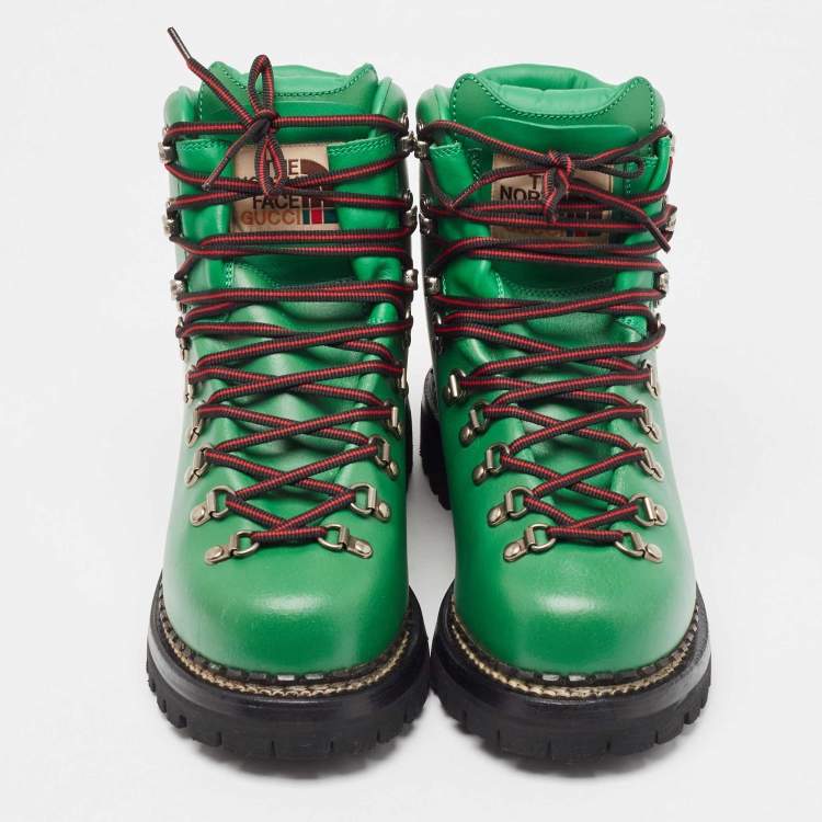 Pre Owned Gucci x The North Face Green Leather Hiking Ankle Boots Size 42.5