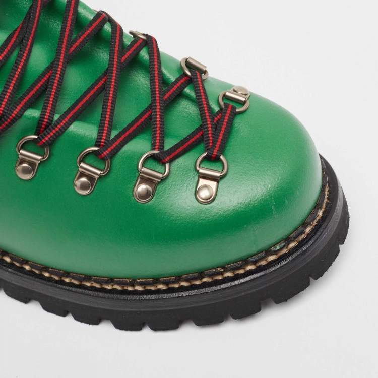 Pre Owned Gucci x The North Face Green Leather Hiking Ankle Boots Size 42.5
