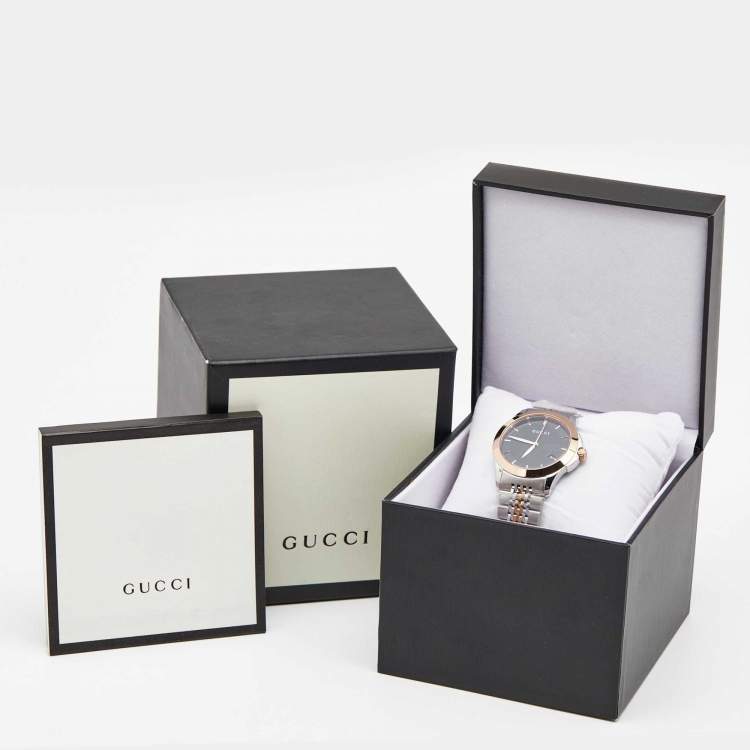 Pre Owned Gucci Black Two Tone Stainless Steel G-Timeless YA126410 Men's Wristwatch 38 mm 