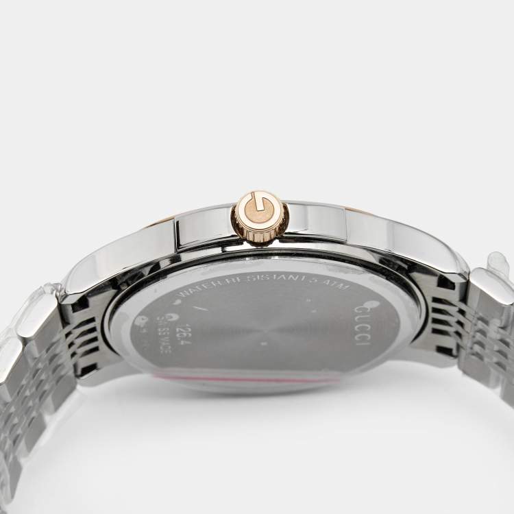 Pre Owned Gucci Black Two Tone Stainless Steel G-Timeless YA126410 Men's Wristwatch 38 mm 