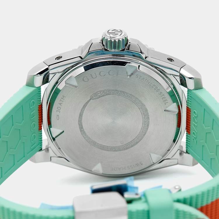 Pre Owned Gucci Silver Stainless Steel Rubber Dive YA136351 Men's Wristwatch 40 mm