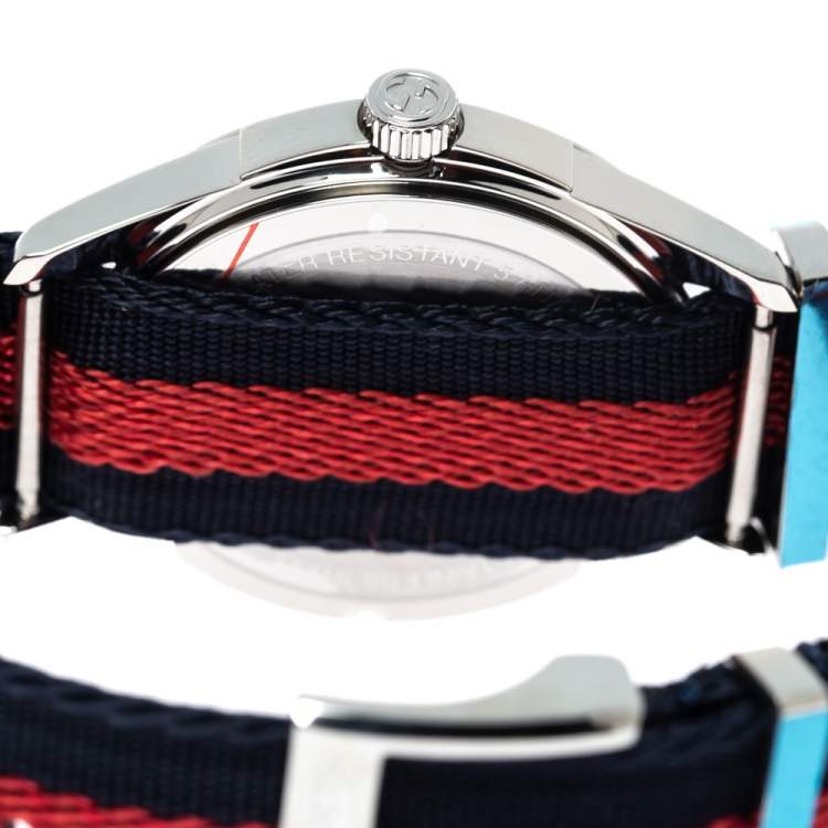 Pre Owned Gucci Black Red Tiger Stainless Steel Le Marche Des Merveilles YA126495 Men's Wristwatch 38 mm