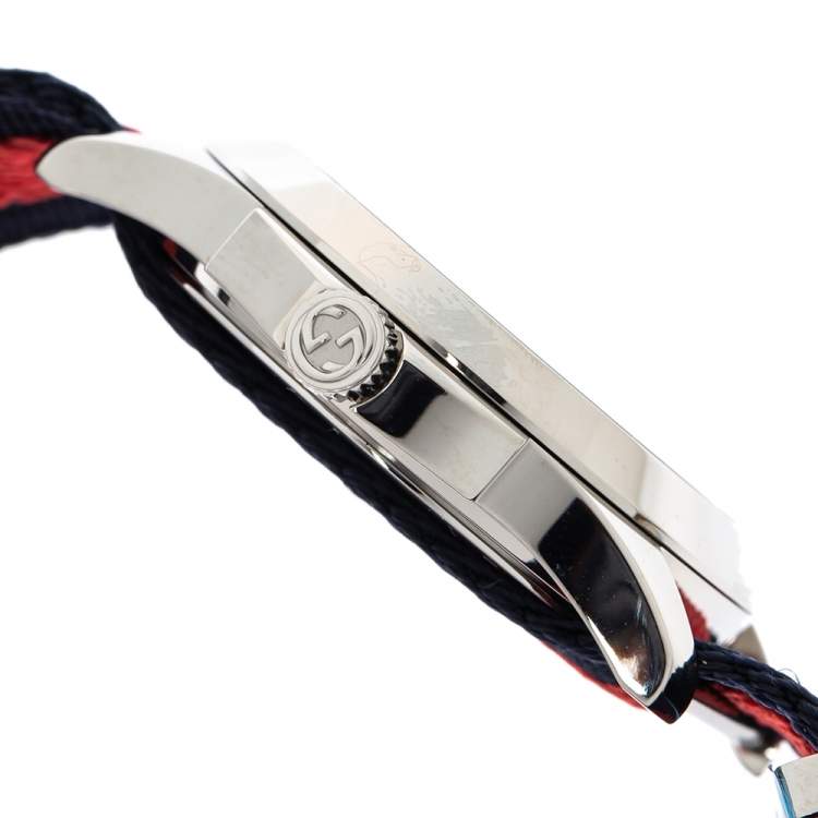 Pre Owned Gucci Black Red Tiger Stainless Steel Le Marche Des Merveilles YA126495 Men's Wristwatch 38 mm