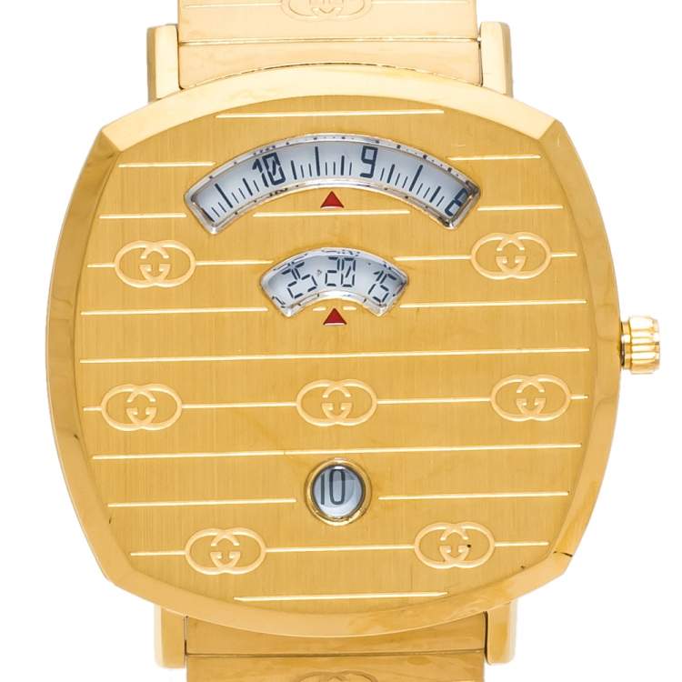 Pre Owned Gucci Yellow Gold PVD Coated Stainless Steel Grip Men's Wristwatch 38 mm