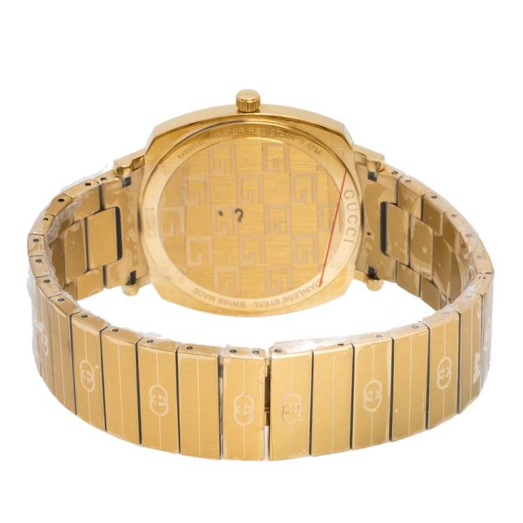 Pre Owned Gucci Yellow Gold PVD Coated Stainless Steel Grip Men's Wristwatch 38 mm