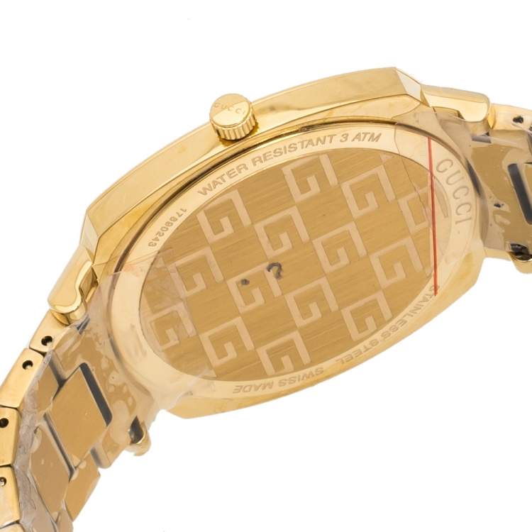 Pre Owned Gucci Yellow Gold PVD Coated Stainless Steel Grip Men's Wristwatch 38 mm