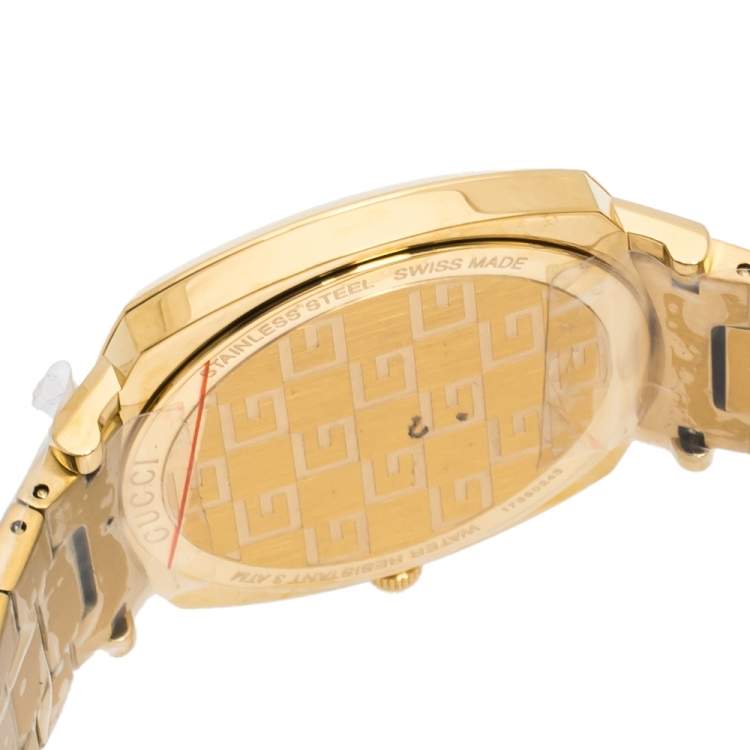 Pre Owned Gucci Yellow Gold PVD Coated Stainless Steel Grip Men's Wristwatch 38 mm