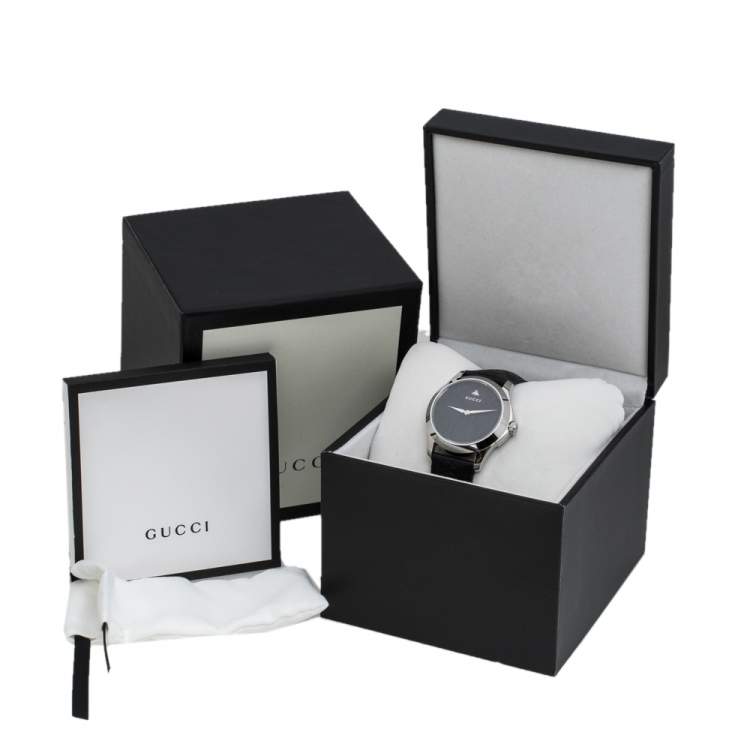Pre Owned Gucci Black Stainless Steel Leather G-Timeless YA1264031 Men's Wristwatch 38 mm