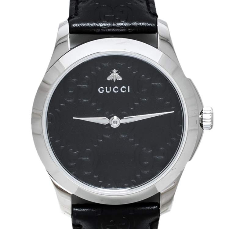 Pre Owned Gucci Black Stainless Steel Leather G-Timeless YA1264031 Men's Wristwatch 38 mm