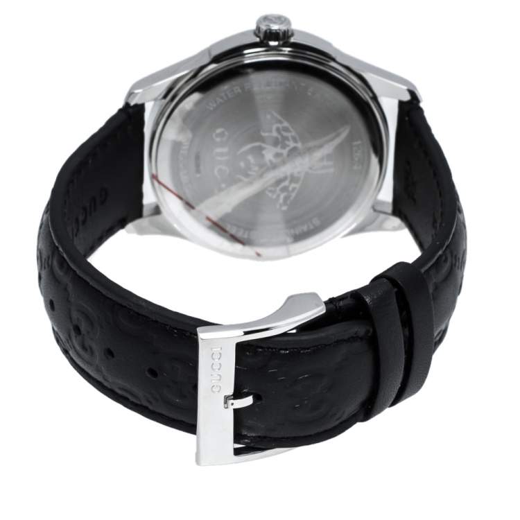 Pre Owned Gucci Black Stainless Steel Leather G-Timeless YA1264031 Men's Wristwatch 38 mm