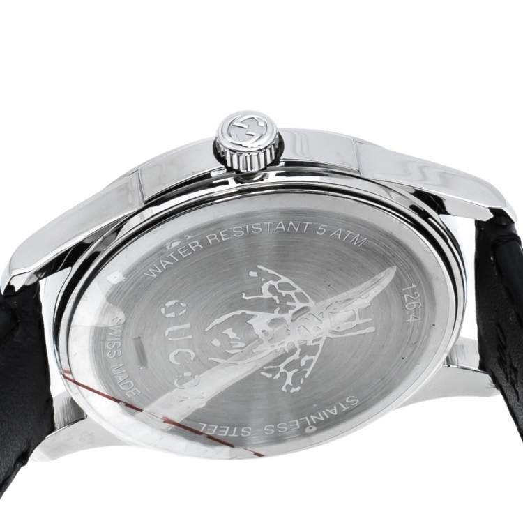 Pre Owned Gucci Black Stainless Steel Leather G-Timeless YA1264031 Men's Wristwatch 38 mm