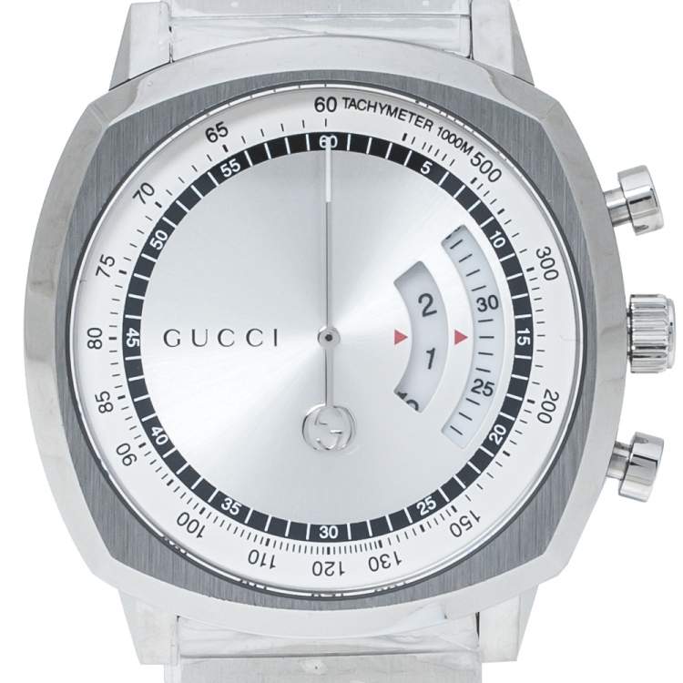 Pre Owned Gucci SIlver Stainless Steel Grip YA157302 Men's Wristwatch 40 mm
