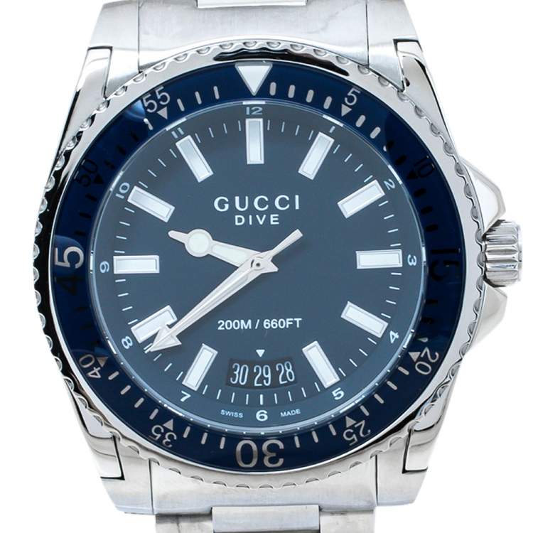 Pre Owned Gucci Blue Stainless Steel Dive 136.2 Men's Wristwatch 45 mm