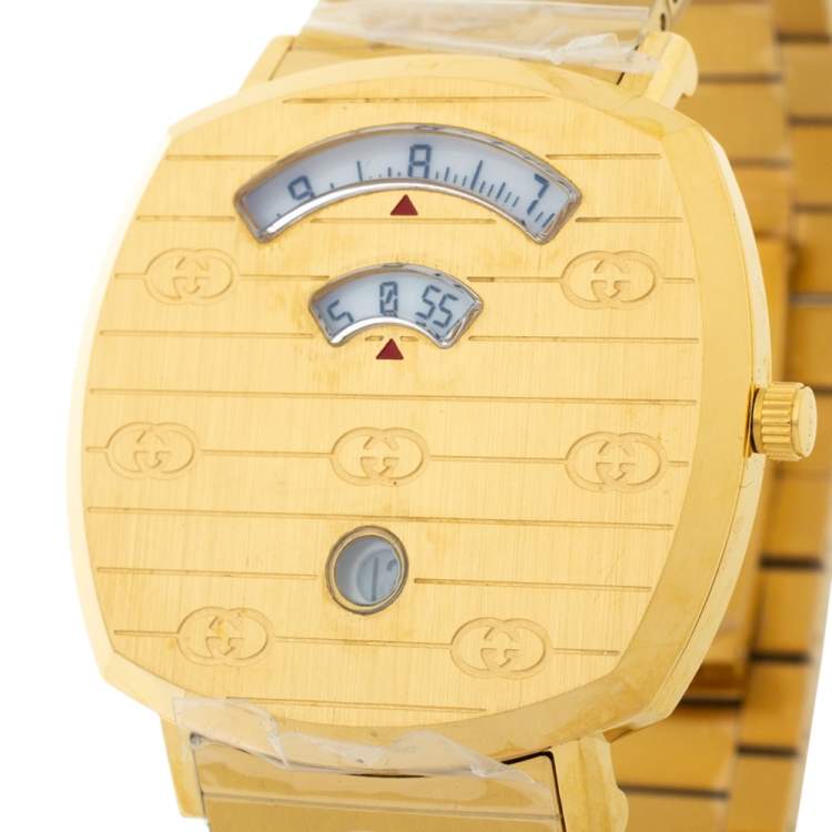 Pre Owned Gucci Yellow Gold PVD Coated Stainless Steel Grip Men's Wristwatch 38 mm