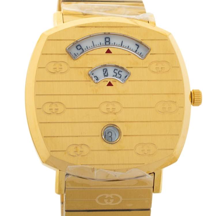 Pre Owned Gucci Yellow Gold PVD Coated Stainless Steel Grip Men's Wristwatch 38 mm