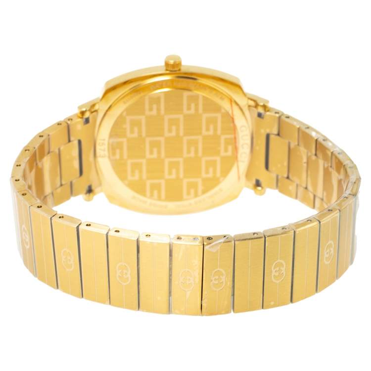 Pre Owned Gucci Yellow Gold PVD Coated Stainless Steel Grip Men's Wristwatch 38 mm