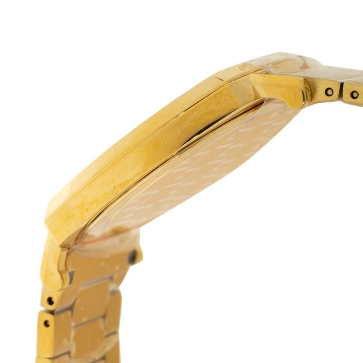 Pre Owned Gucci Yellow Gold PVD Coated Stainless Steel Grip Men's Wristwatch 38 mm