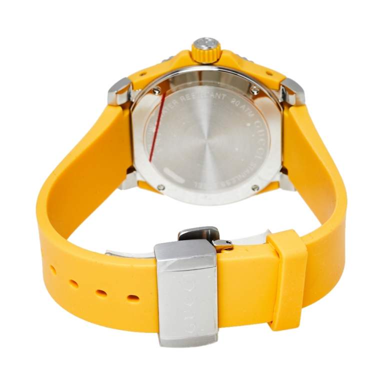 Pre Owned Gucci Yellow Stainless Steel Tiger Motif Dive YA136317 Men's Wristwatch 40 MM