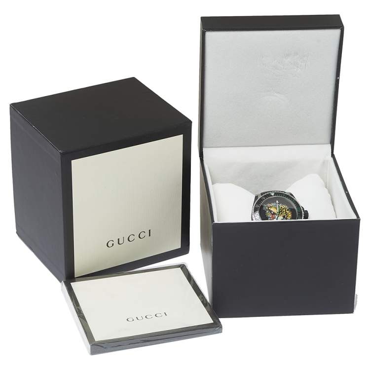 Pre Owned Gucci Black Stainless Steel Tiger Motif YA136318 Men's Wristwatch 40MM