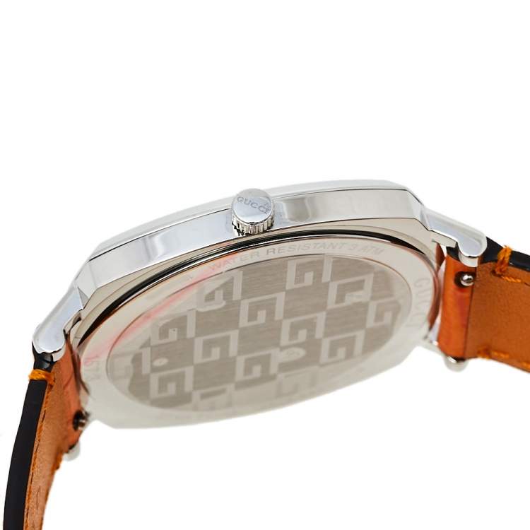 Pre Owned Gucci Stainless Steel Leather Grip 157.3 Unisex Wristwatch 38 mm