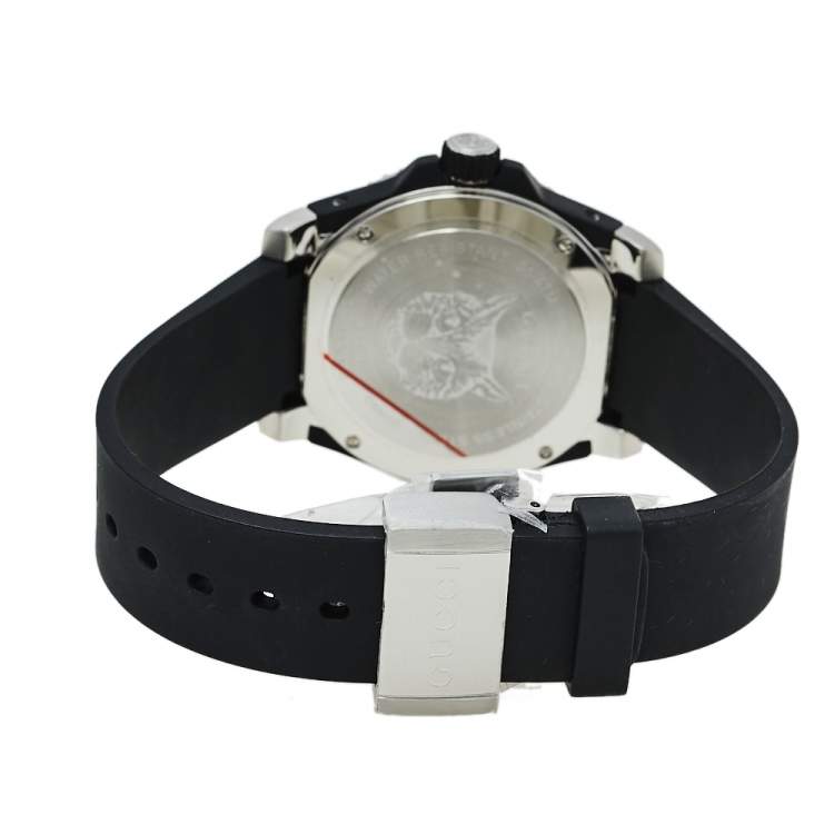 Pre Owned Gucci Black Stainless Steel & Rubber Dive YA136320 Quartz Men's Wristwatch 40 mm