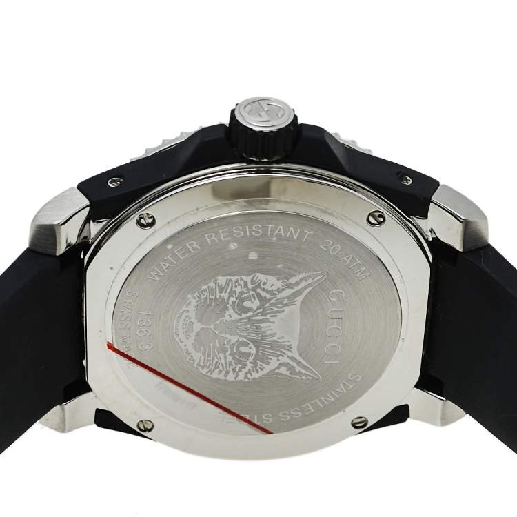 Pre Owned Gucci Black Stainless Steel & Rubber Dive YA136320 Quartz Men's Wristwatch 40 mm