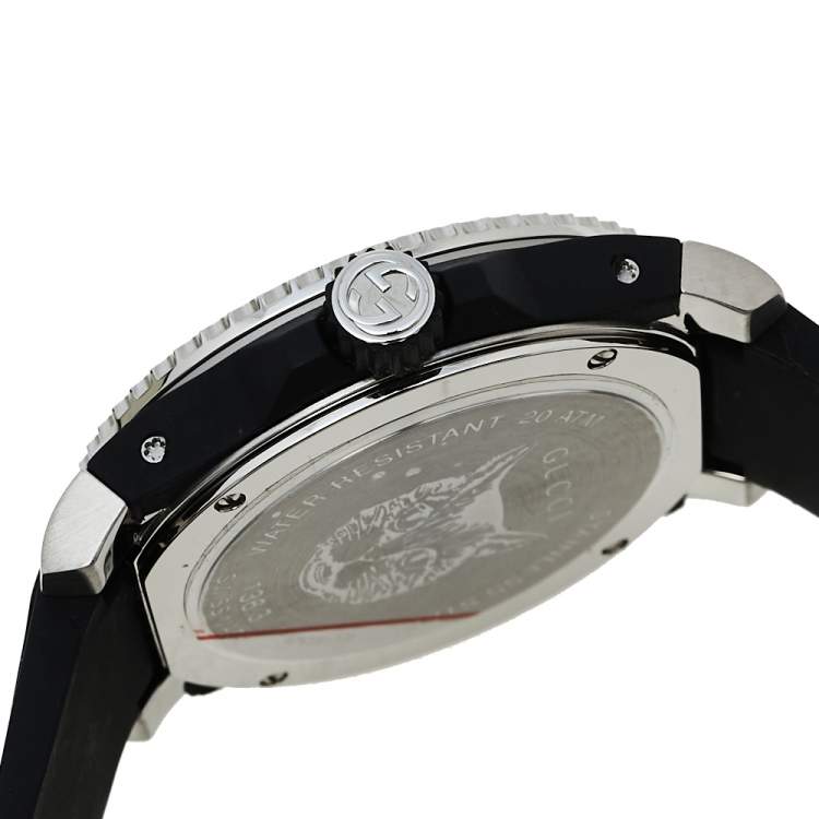 Pre Owned Gucci Black Stainless Steel & Rubber Dive YA136320 Quartz Men's Wristwatch 40 mm