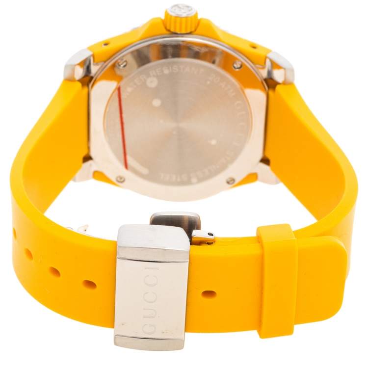 Pre Owned Gucci Yellow Stainless Steel Rubber Tiger Motif Dive YA136317 Men's Wristwatch 40 mm