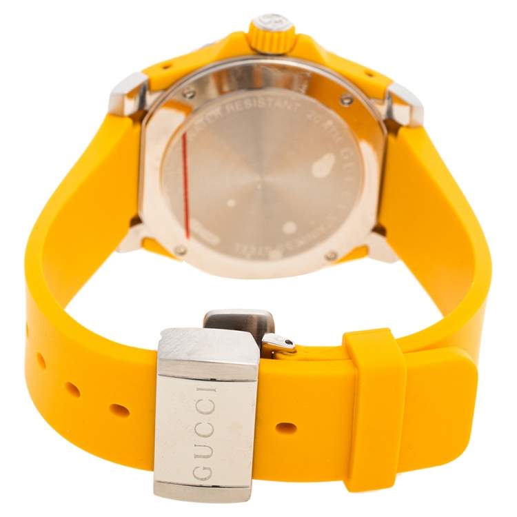 Pre Owned Gucci Yellow Stainless Steel Rubber Tiger Motif Dive YA136317 Men's Wristwatch 40 mm