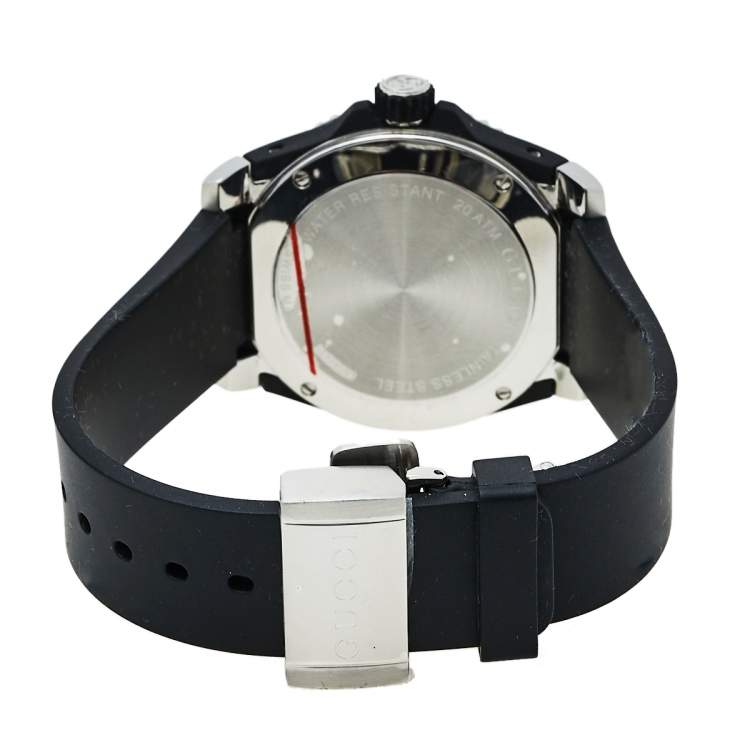 Pre Owned Gucci Black Stainless Steel Tiger Motif Dive YA136318 Men's Wristwatch 40 mm