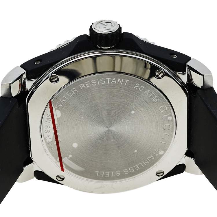 Pre Owned Gucci Black Stainless Steel Tiger Motif Dive YA136318 Men's Wristwatch 40 mm
