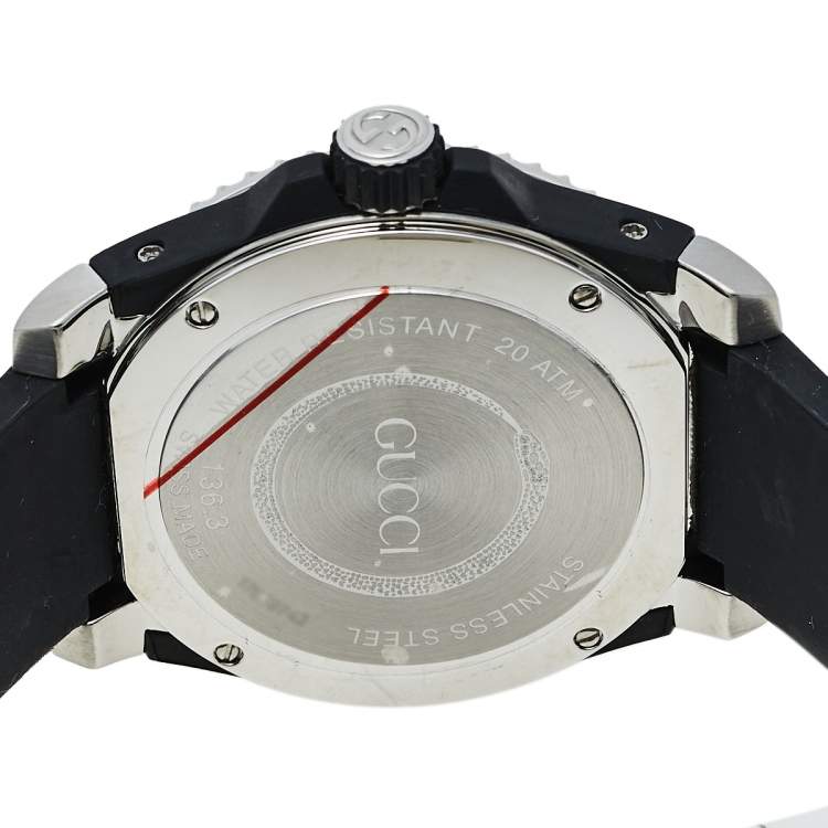 Pre Owned Gucci Black Stainless Steel Snake Motif Dive YA136323 Men's Wristwatch 40 mm