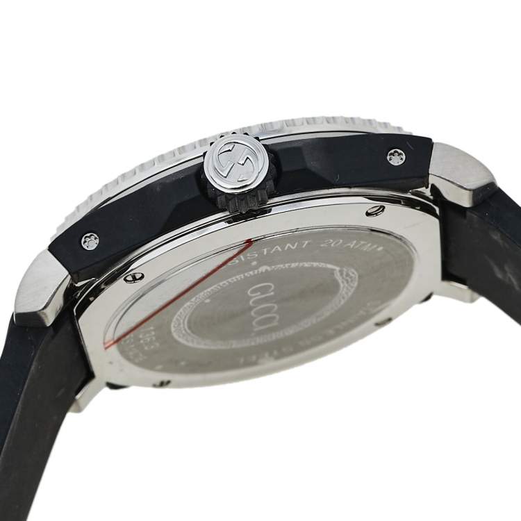 Pre Owned Gucci Black Stainless Steel Snake Motif Dive YA136323 Men's Wristwatch 40 mm