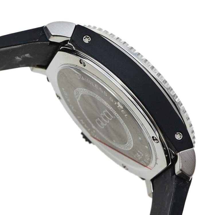 Pre Owned Gucci Black Stainless Steel Snake Motif Dive YA136323 Men's Wristwatch 40 mm
