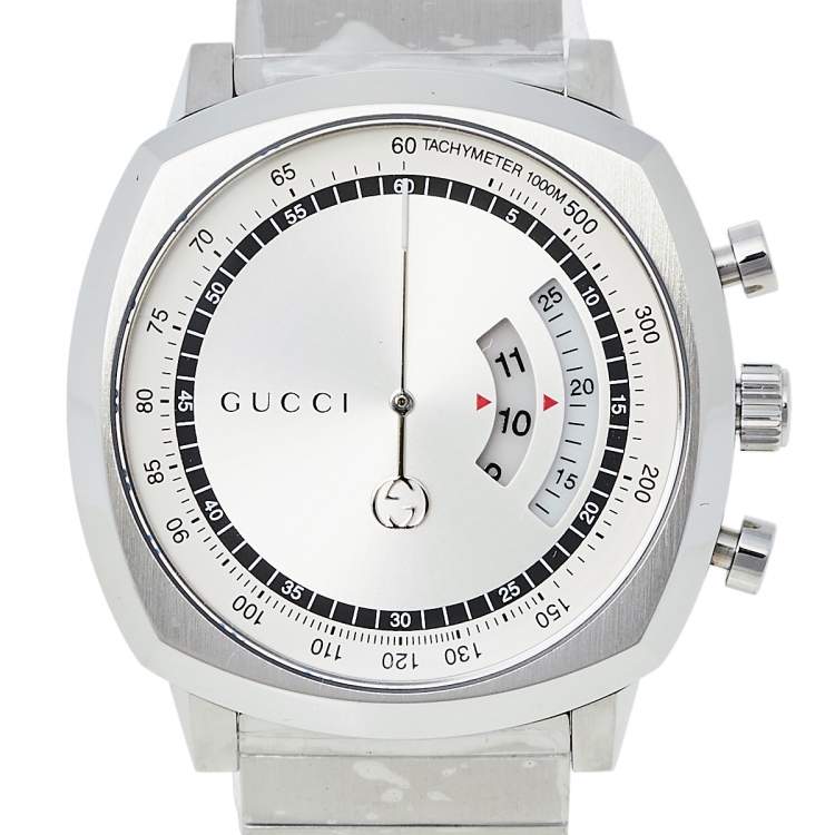 Pre Owned Gucci Silver Stainless Steel Grip YA157302 Men's Wristwatch 40 mm