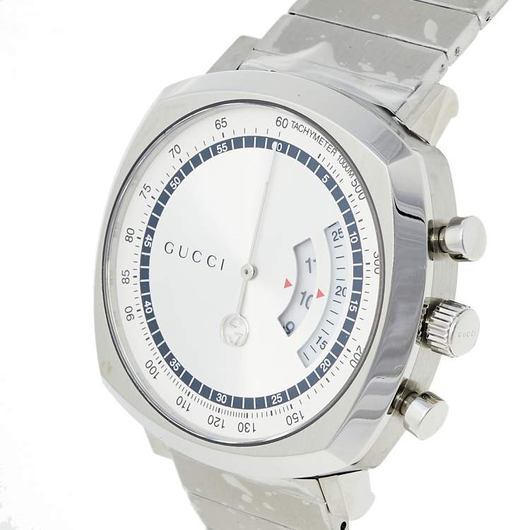 Pre Owned Gucci Silver Stainless Steel Grip YA157302 Men's Wristwatch 40 mm