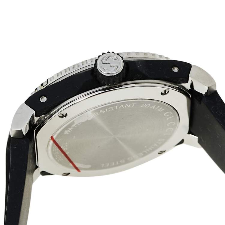 Pre Owned Gucci Black Stainless Steel & Rubber Tiger Motif Dive YA136318 Men's Wristwatch 40 mm