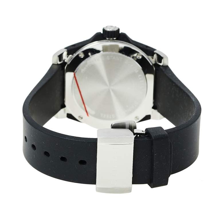 Pre Owned Gucci Black Stainless Steel & Rubber Tiger Motif Dive YA136318 Men's Wristwatch 40 mm