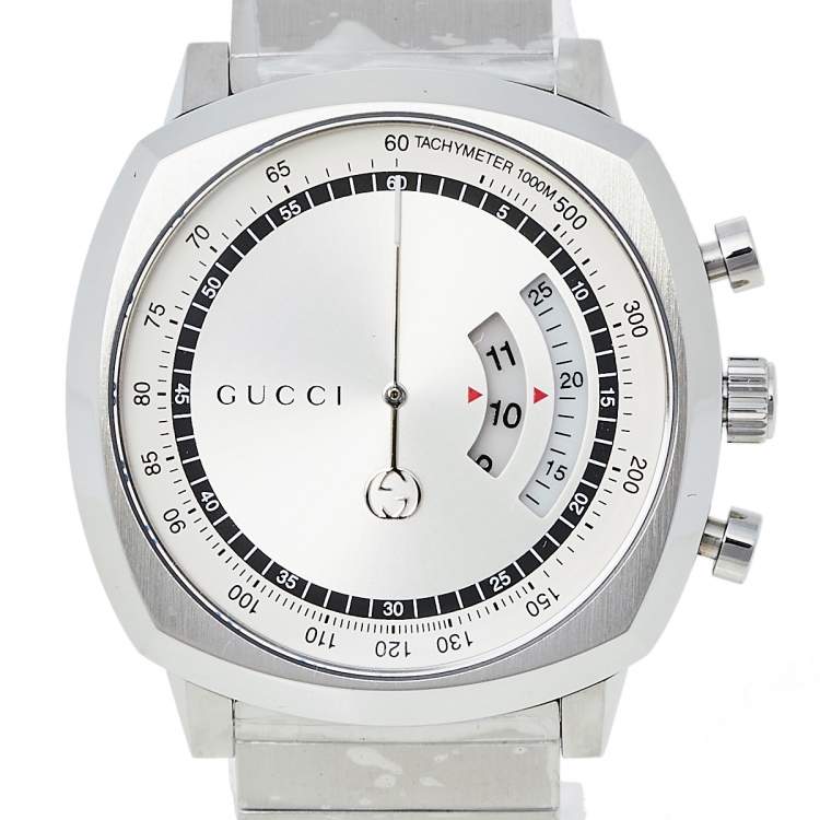Pre Owned Gucci Silver Stainless Steel Grip YA157302 Men's Wristwatch 40 mm