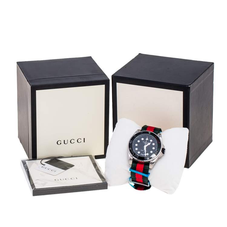 Pre Owned Gucci  Black Stainless Steel Nylon Dive YA136209 Men's Wristwatch 45 mm