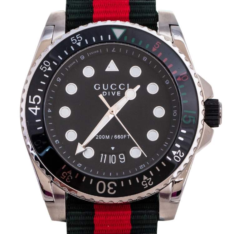 Pre Owned Gucci  Black Stainless Steel Nylon Dive YA136209 Men's Wristwatch 45 mm