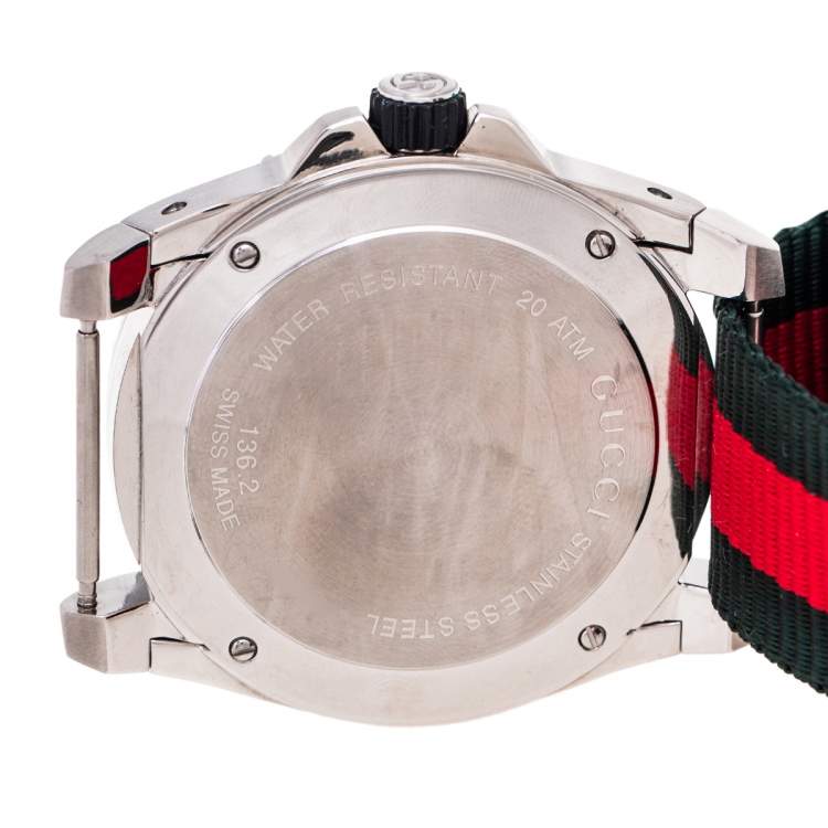 Pre Owned Gucci  Black Stainless Steel Nylon Dive YA136209 Men's Wristwatch 45 mm