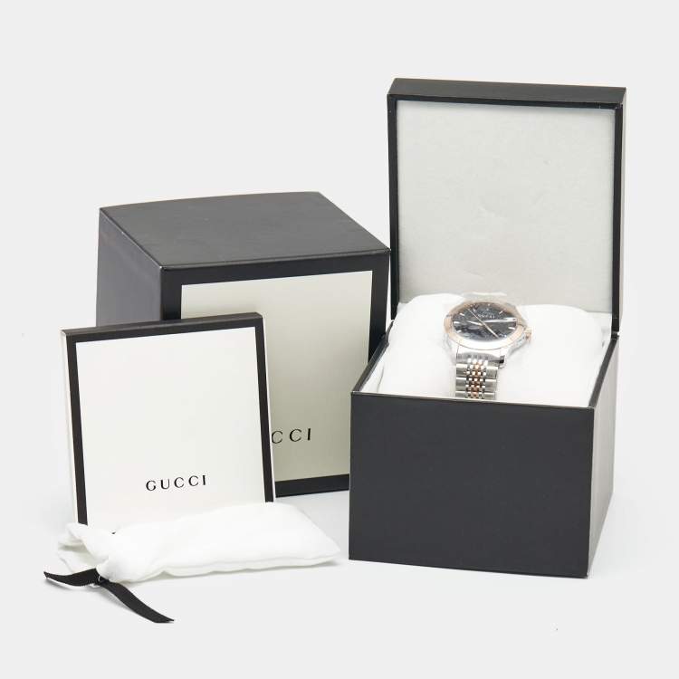Pre Owned Gucci Black Two Tone Stainless Steel G-Timeless YA126410 Men's Wristwatch 38 mm