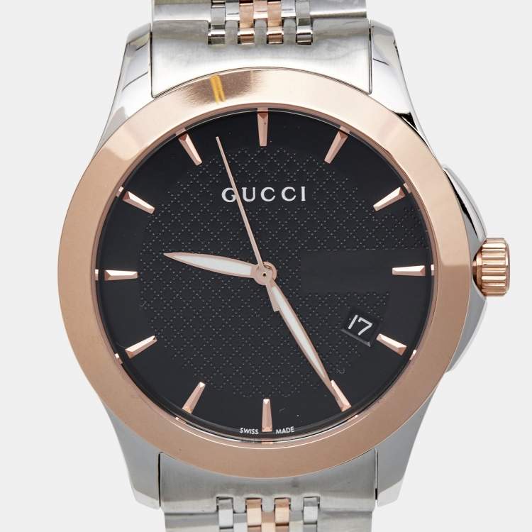 Pre Owned Gucci Black Two Tone Stainless Steel G-Timeless YA126410 Men's Wristwatch 38 mm