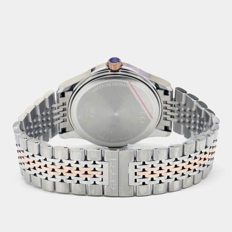 Pre Owned Gucci Black Two Tone Stainless Steel G-Timeless YA126410 Men's Wristwatch 38 mm